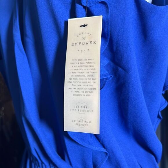 Cooper & Ella Women's Ruffled Butterfly Sleeves Blue Romper Size S NWT - Picture 4 of 12